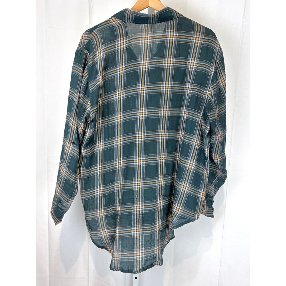 SUNDRY Evereve Heart Plaid Tunic Shirt Button Up Long Sleeve Hi Low Green 1 S - Picture 2 of 9